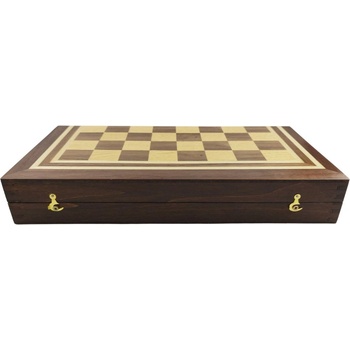 КУТИЯ ЗА ШАХ И ТАБЛА С ЕСТЕСТВЕН ФУРНИР ТЪМЕН ОРЕХ И БУК 34 СМ