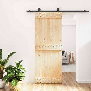 vidaXL Преплъзваща се врата Естествено и черно 80 x 210 cm (3444972)