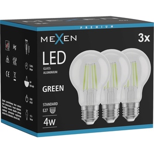 Mexen Vintis 3x LED филамент крушка E27, A60, 4W, 55 lm, зелена - L150-E27-04XX-46x03 (L150-E27-04XX-46x03)