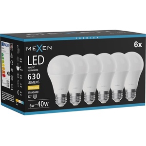 Mexen Nova 6x LED крушка E27, A60, 6W, Топла светлина - 3000K, 630 lm - L100-E27-0630-01x06 (L100-E27-0630-01x06)