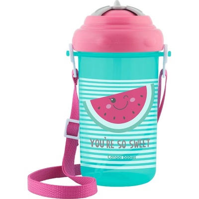 Canpol babies Преходна чаша със сламка и капаче Canpol - 400 ml, Диня (4/102_pin)