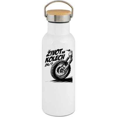 123TRIKO termoska Život na kolech 24/7, černý tisk 500 ml motorka