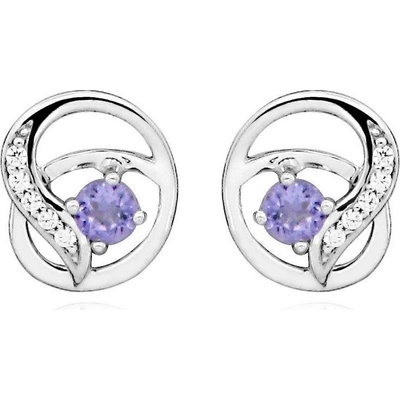 Silver Cat stříbrné náušnice se syntetickými ametysty SC458