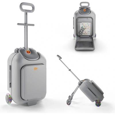KINDERKRAFT Kufor cestovný so sedákom, nálepkami a držiakom na mobil 2v1 Cabby Grey