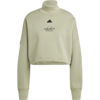 Adidas Дамска поларена блуза Adidas Signature Graphic Embroidery Fleece Crop Sweatshirt Womens - Tent Green