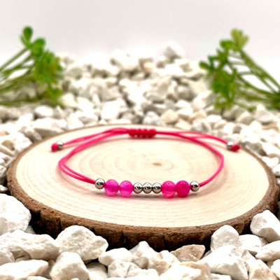 Certom Provázkový náramek s růžovým achátem a lesklými stříbrnými kuličkami 0114