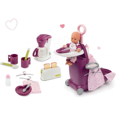 Smoby Set přebalovací kufřík s postýlkou a židličkou Violette Baby Nursea snídaně s kávovarem a topinkovačem Mini Tefal