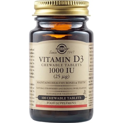 Solgar Vitamin D3, 1000 IU, 100 дъвчащи таблетки