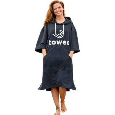 Towee Surf pončo antracit s bílou výšivkou 70 x 100 cm