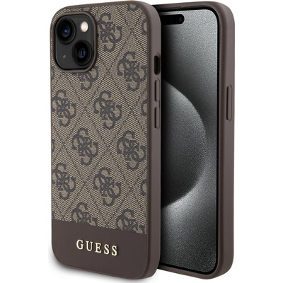 GUESS Гръб Guess PU 4G Stripe MagSafe Case за iPhone 15 - Кафяв