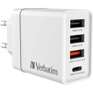 Verbatim 30 W 4-портово USB зарядно устройство, бяло (49701) (49701)