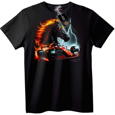 NOONEBRAND Тениска Състезателен огнен кон - 2XL, Black