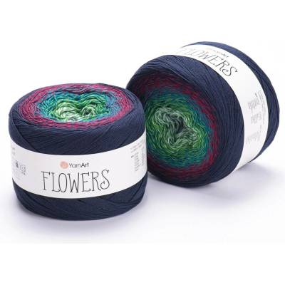 Yarn Art příze Flowers 266 zelená, vínová, tmavě modrá