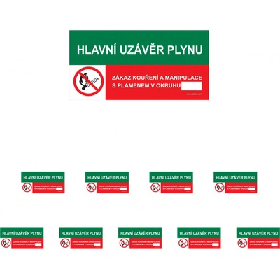 Walteco Hlavní uzávěr plynu/Zákaz kouření a manipulace s plamenem!, 150x80mm, samolepka Množství: 10 ks , 20007BP2
