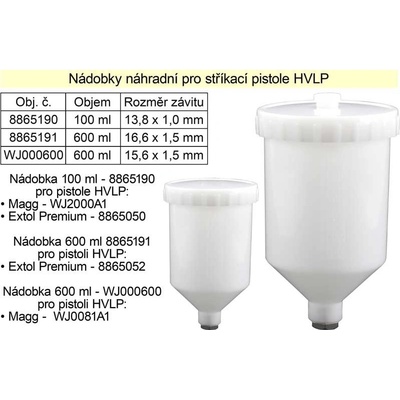 EXTOL PREMIUM Nádobka plastová, 100ml pro stříkací pistoli 8865050, , 8865190