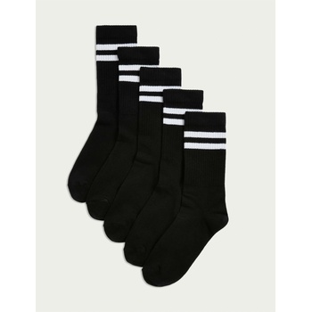 Marks & Spencer Раирани спортни чорапи с висок дял памук, 5 чифта Marks & Spencer черен Marks & Spencer | Cheren | Момчешки | 6-8+