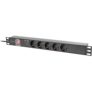Lanberg Разклонител, Lanberg power distribution unit (pdu) 19" 1U 16a 2m 5x schuko outlets black (PDU-05F-0200-BK)