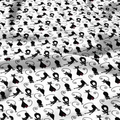 Bavlnená látka vzor mačka kleopatra na bielom podklade, metráž 160 cm
