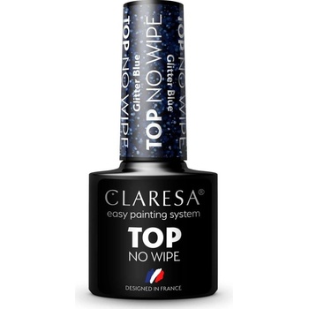 Claresa Gél lak Top No Wipe Glitter Blue 5 g