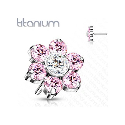 Šperky4U kytička k Push In piercing do nosu titan růžové zirkony TIT1213-P
