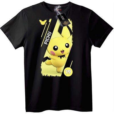 NOONEBRAND Тениска Pichu Pokémon с Номер 19 - L, Black