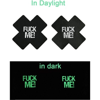SuperLove Glow in the Dark Cross Nipple Covers Fuck Me! Black