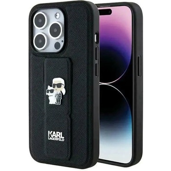 KARL LAGERFELD Кейс Karl Lagerfeld Gripstand Saffiano Karl&Choupette Pins за iPhone 14 Pro, черен (3666339206857)