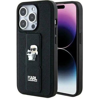 KARL LAGERFELD Кейс Karl Lagerfeld Gripstand Saffiano Karl&Choupette Pins за iPhone 14 Pro, черен (3666339206857)