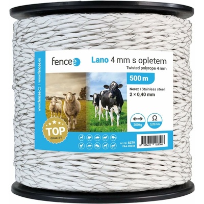 Lano s opletem pro elektrický ohradník, průměr 4 mm, 500 m