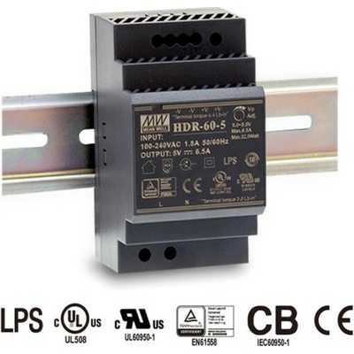 SPÍNANÝ NAPÁJECÍ ZDROJ PRO DIN RAIL MEAN WELL HDR-60-24 24V/60W/2,5A