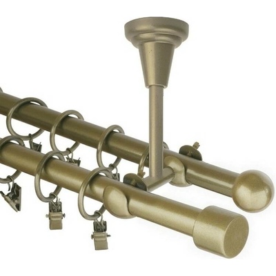 OK-GarnýžeCZ Garnýž kovová dvouřadá 16mm Pullo zlatá antik 430 cm do stropu / kroužky s žabkou