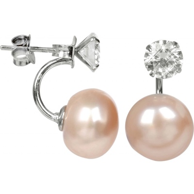 JwL Luxury Pearls stříbrné náušnice s pravou lososovou perlou a krystalem JL0216