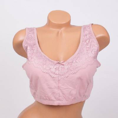 Памучно бюстие с дантела в цвят пепел от рози - чашка d/e