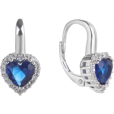 Bealio stříbrné náušnice SRDCE safírové 03-09394-2654