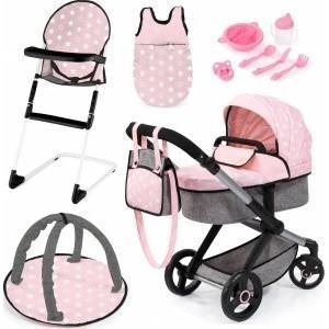 Bayer Doll stroller XEO, high chair, sleeping bag pink-grey 17030AB