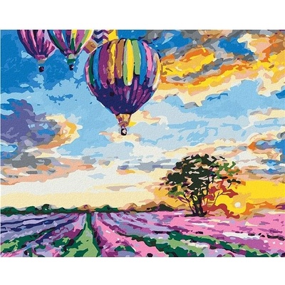 zuty Malování podle čísel - Horkovzdušné balóny a levandule, 80x100 cm, bez rámu a bez vypnutí plátna