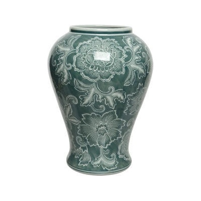 Kaemingk Váza, 27 cm, zeleno/krémová, ruční práce, porcelán, Kaeming