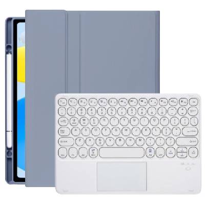 Калъф с клавиатура с кръгли бутони, тъчпад и място за Apple Pencil за iPad Air 4 (2020) / Air 5 (2022) / Pro 11" (2018) - синьо-сиво (75451)
