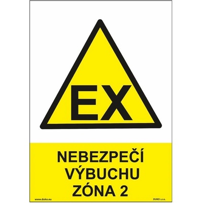 DUKO NEBEZPEČÍ VÝBUCHU - ZÓNA 2 Formát: 210 x 297 mm, Materiál: plast 1 mm, samolepící vinylová fólie