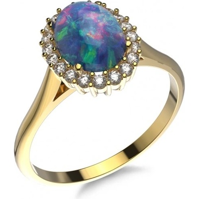 Couple prsten Ophelia se syntetickým modrým opálem a zirkony žluté zlato 521051049