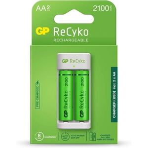 Gp batteries Зарядно GP BATTERIES E211 + 2 * 2100mAh AA, За 2 броя, NiMH (GP-C-E211-2AA-2100) - smartx