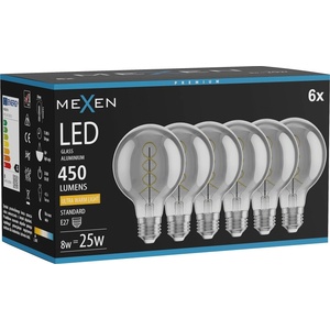 Mexen Vintis 6x LED спираловидна жичка крушка E27, G80, 8W, Топла - 2200K, 450 lm, опушен (L165-E27-0822-70x06)