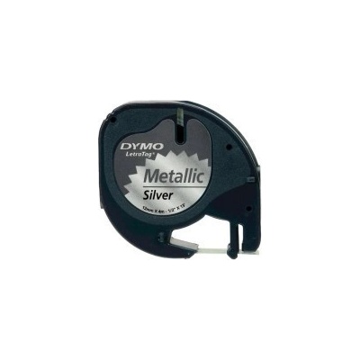 DYMO LetraTag 91208 S0721730 12mm x 4m черен печат/сребърен фон оригинална лента метална (S0721730)