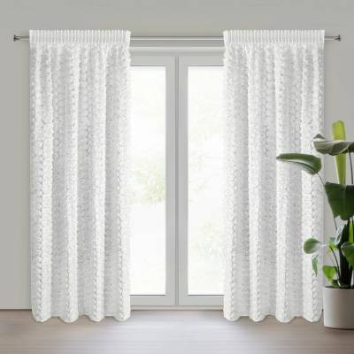 Eurofirany Záves 140x270 cm šifónový biely s ružami 3D na riasiacu pásku ROSES Eva Minge