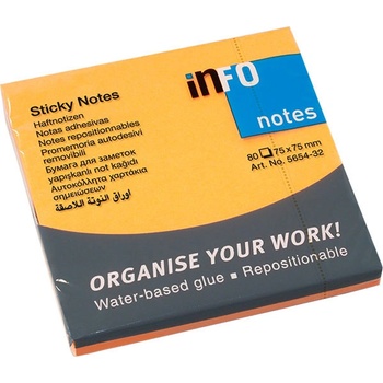 INFO NOTES Самоз лист Info Notes Оранжев неон 75х75mm 80 л (1901017-61-5654-35)