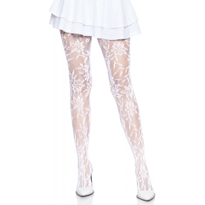 Leg Avenue Seamless Floral Lace Tights White