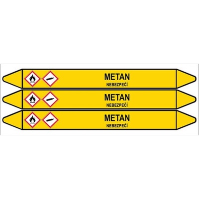 Značení potrubí, metan,3 ks, 355 × 37 mm PZ 007680