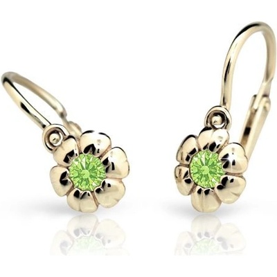Danfil dětské náušnice kytičky C2151 ze žlutého zlata s kamínkem Peridot Green zapínání brizura