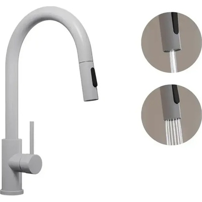 Твоят Стил - Кухненски Мивки Сив смесител за кухня с изтегляща глава, 2 режима на струя - 9010