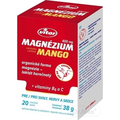 Vitar Magnézium 400 mg + vitamíny B6 a C Mango 20 ks